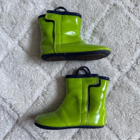 Robeez | Green and Blue Slicker Velcro Rain Boots | Size 6-9 Months - Picture 4 of 9
